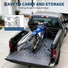 89x12in Foldable Dirt Bike Ramp w/ Rubber Tipped Hook & Safety Strap 750LB Load