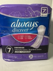 2 Packages Always Discreet Ultimate Extra Long Rated 7 Incontinence Pads 52
