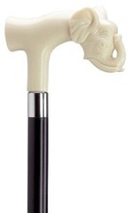 New Made in Italy Ivory Elephant Head Hardwood Tapered Shaft Walking Cane Stick