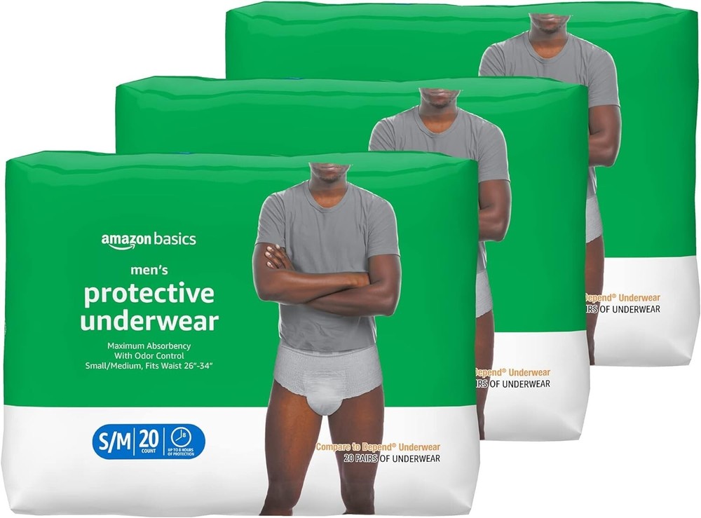 Amazon Basics Incontinence Underwear for Men, Maximum Absorbency, Small 60CT