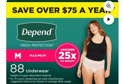 Medium Women’s Depend Fresh Protection Advanced Ultimate Underwear 88 -count