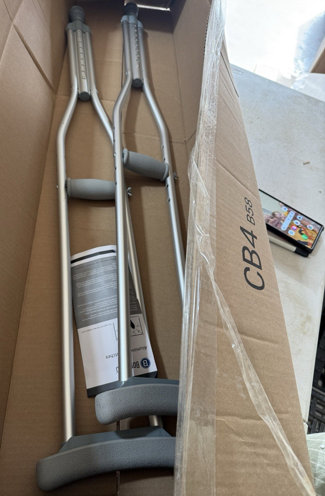 BOLD Adjustable Aluminum Standard Crutches Silver Gray Handgrip Adult