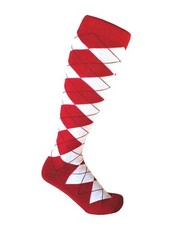 Mens Argyle Golf Knee High Socks, White/Red, Men Size: 9-13