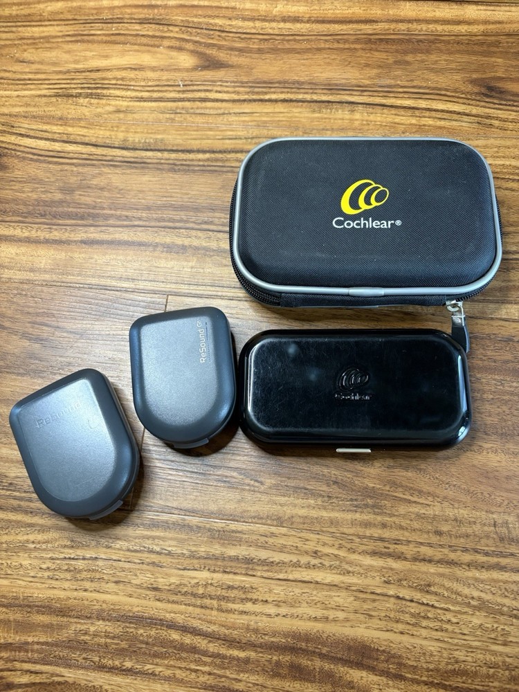 4 Cochlear Hearing Aid Accessory Storage Case Black Zippered Hardcase