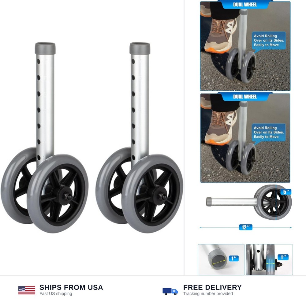 2 Pack Dual-Wheel for Walkers – 5 Inches Replacement Front Walker Wheels, All…