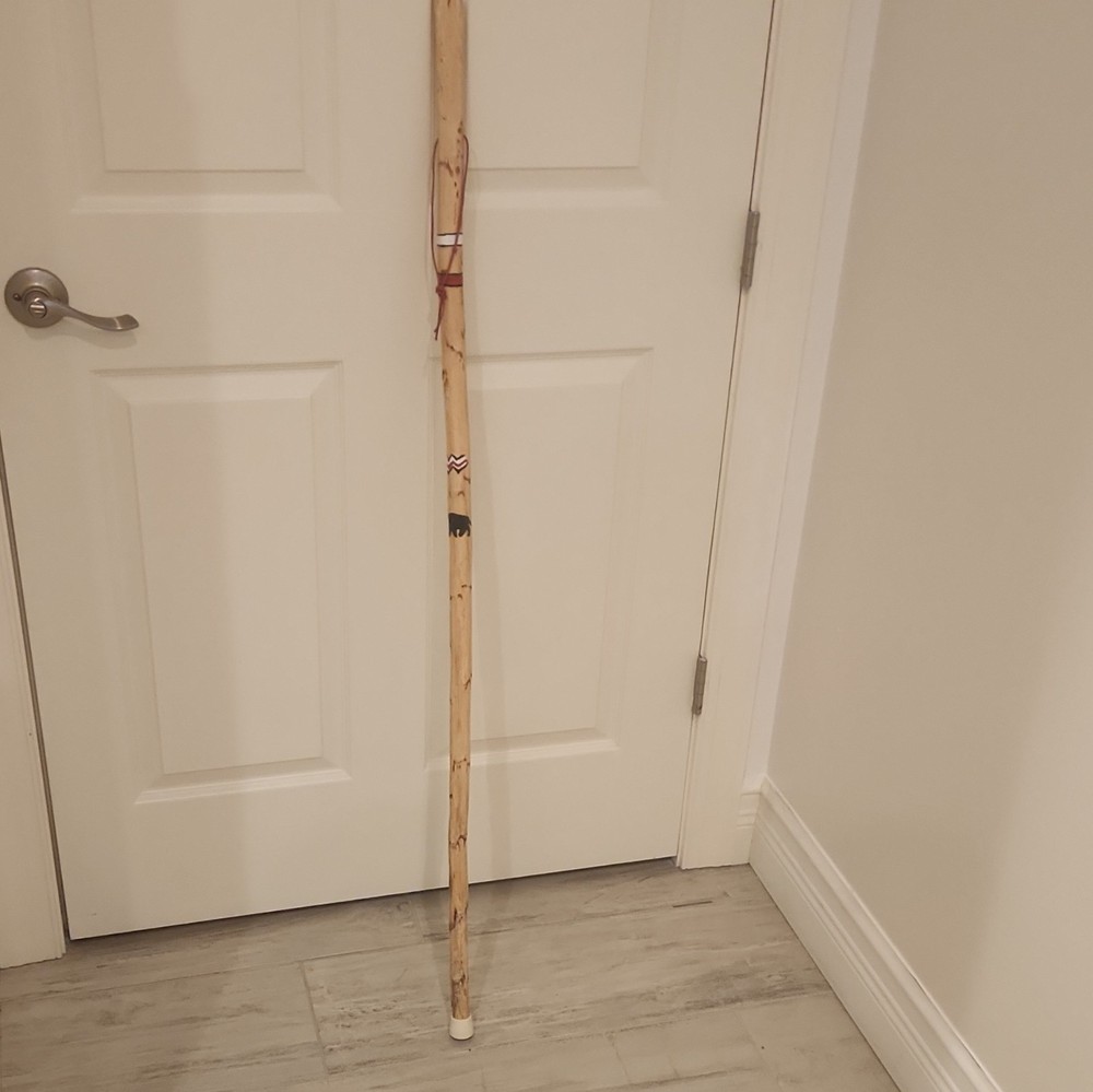 Handcrafted Wooden Walking Stick Cane , Painted Bands