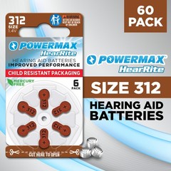 Powermax Size 312 Hearing Aid Batteries, 60 Count Long-Lasting Battery Pack, …