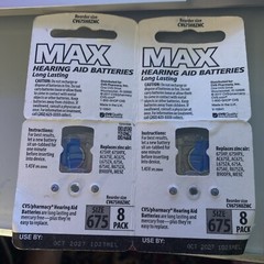 CVS Max Hearing Aid Batteries Size 675 2( 8 Pack) NEW Exp 8/27 Or Higher