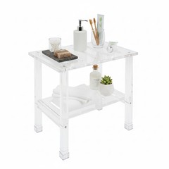 200kg/440.92 lbs Acrylic Shower Bench Bathroom Shower Stool with Storage Shelf
