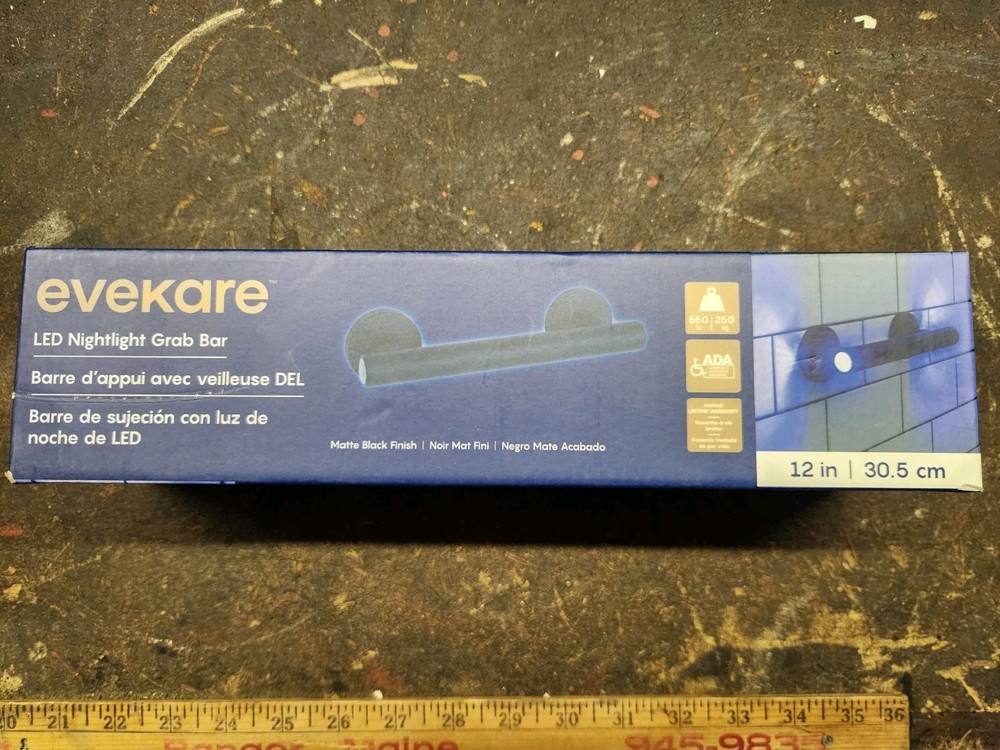 Evekare 12-inch LED Nightlight Grab Bar Matte Black (EVK-0280-ICU)