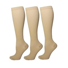 3 Pairs Compression Socks for Women Men 15-20 mmHg Athletic Small-Medium Beige