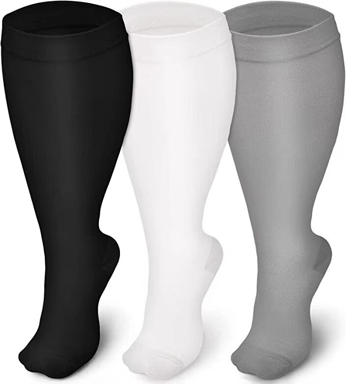 3 Pairs Unisex Plus Size Wide Calf Compression Socks 15-20mmHg Knee High Support