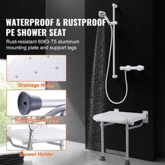 Folding PE Shower Seat 15.7in, 500lb Capacity Wall Mount