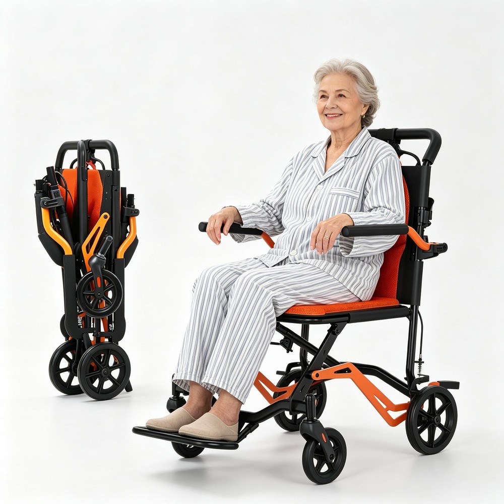 Portable Lightweight Folding Transport Wheelchair Narrow 16.2″ Seat for Seniors