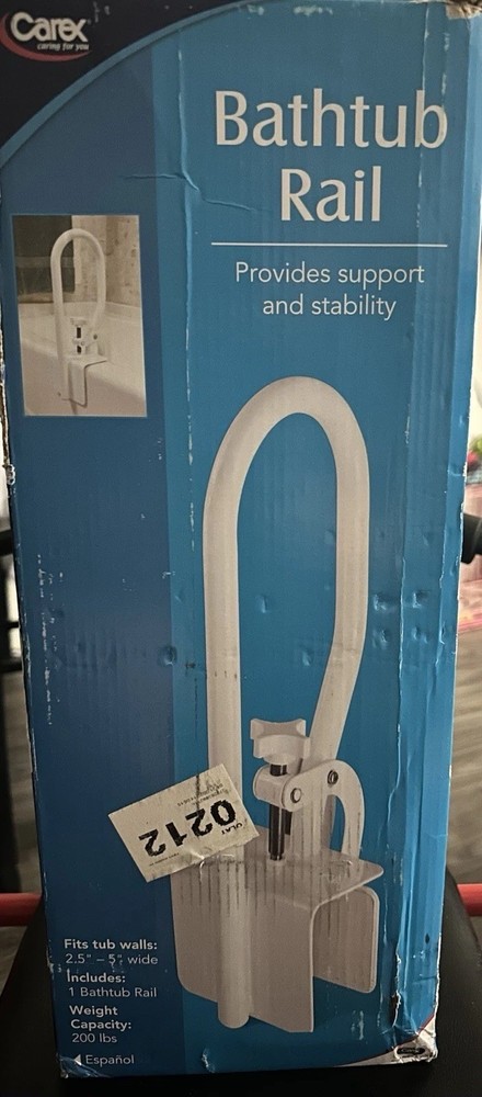 Carex Adjustable U-Shape Clamp-On Bath Tub Handle, White, 200 lb, 1 Rail
