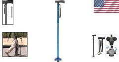 Enhanced Stability Foldable Walking Cane – Blue Aluminum, 37.5in Max Height