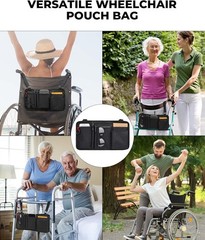 Wheelchair Armrest Bag with Cup Holder, Walker Bag. Black & Blue See Description