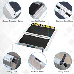 2FT Portable Home Wheelchair Ramp Anti-Slip Aluminum Steps Folding for Home 2025