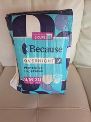 Because Overnight Incontinence Pants S/M Disposable 6 Cup, 20 Count