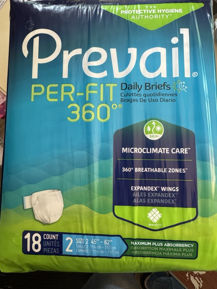 4 Packages of Prevail Per-Fit 360 Size 2, 45″-62″ – 72 Total, Max Plus Absorb
