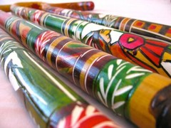 Hand Carved Wooden Cane Walking Stick Mexican Aztec Hand Painted Made in Mexico