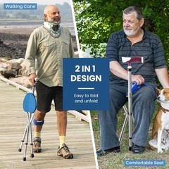 Folding Cane Seat Combo 400 lbs Capacity 1 Count (Pack of 1), Blue/Silver