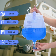 5 Pack 2000Ml Sterile Urinary Drainage Bags, Catheter Bags with Anti-Reflux Cham