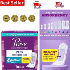Poise Incontinence & Postpartum Pads, 4 Drop Moderate, Long, 16 Count – Pack