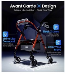 VOVCIC Walkers for Seniors, Z11 Rollator Walker with Seat, Max 380 Lbs, RED, NEW