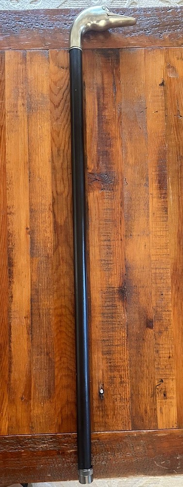 Antique Brass Heavy Duck Head Cane, Walking Stick Black With Stainless Tip 35”