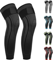 Full Leg Compression Sleeves 2 Pack anti Sliping Ventilation Long Knee Support w
