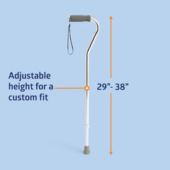 Medline Aluminum-Chrome Offset Walking Cane, Adjusts 29–38” & Supports up to 300