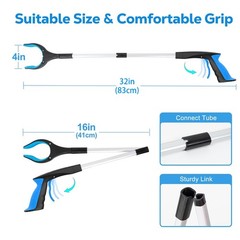 32″ Extra Long Foldable Grabber Tool – Heavy Duty Reaching Aid for Seniors, Tras