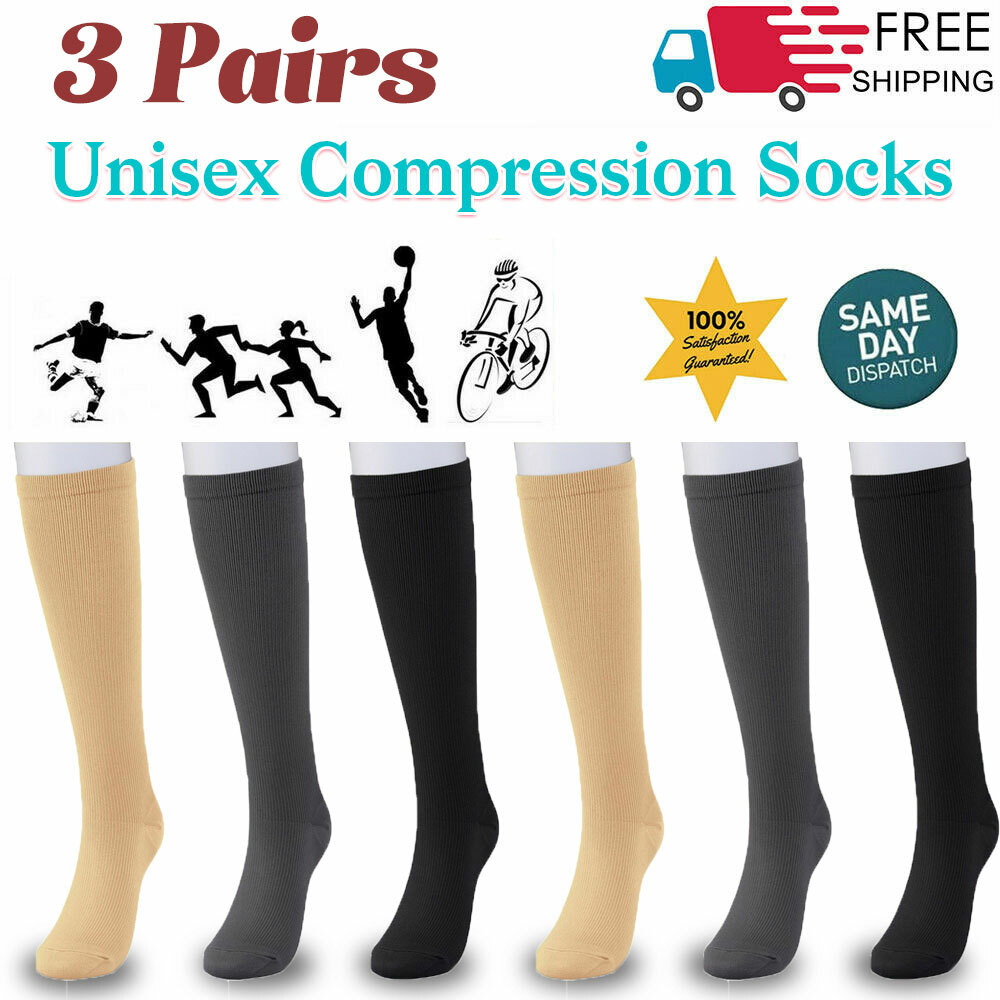 3 Pair Support Women Firm Compression Hose Opaque Knee High Wide Calf Stockings