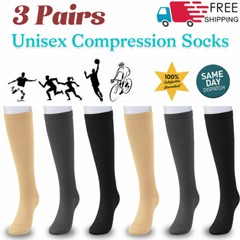 3 Pair Support Women Firm Compression Hose Opaque Knee High Wide Calf Stockings
