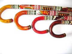 Hand Carved Wooden Cane Walking Stick Mexican Aztec Hand Painted Mexico ONE Cane