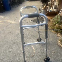Medline Aluminum Walking Frame Adjustable Height 2-Wheel Silver Gray