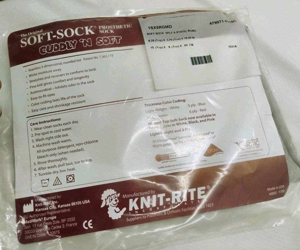 Knit-Rite Soft-sock Prosthetic Sock Fits Size 6.25 Top, 3.75 X 16 In Long 5 Ply