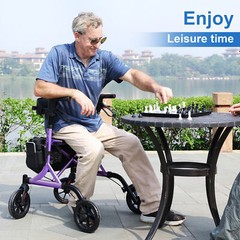 Rollator Walker w/Seat for Seniors 8in Wheels Supports up to 300lbs, Lightweight