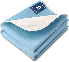 Bed Pads Washable Waterproof, 34″ x 52″ 34 x 52" (Pack of 2), Dark Blue
