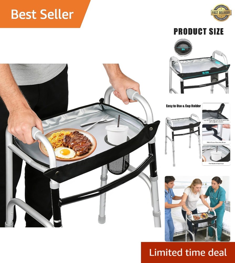 Walker Tray for Folding Walkers – Universal Fit Attachment with Cup Holder & …