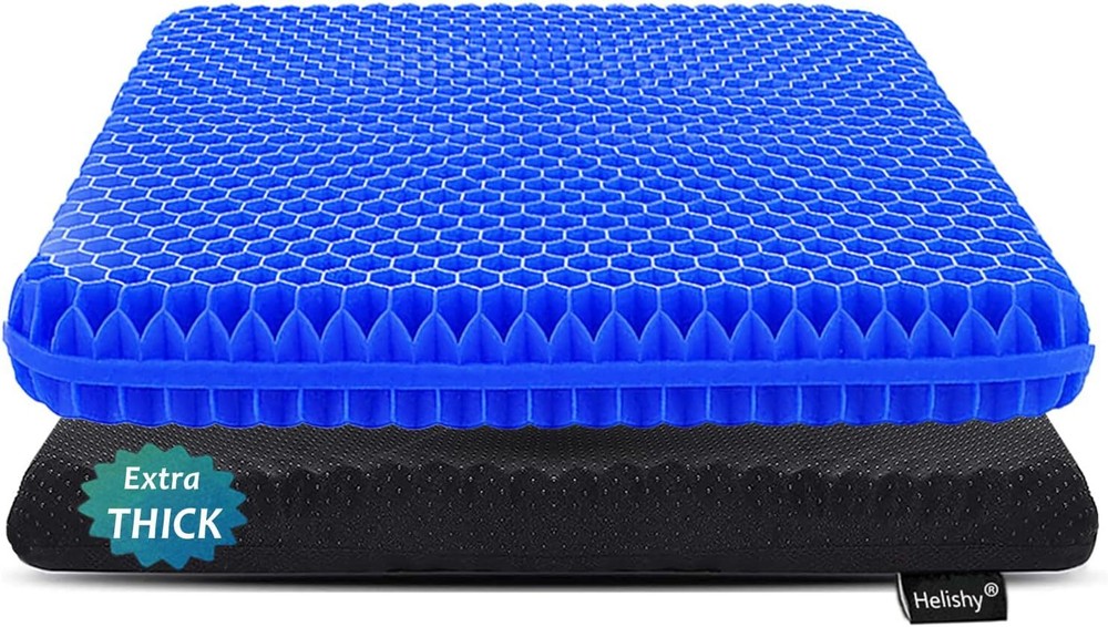 Extra Thick Gel Seat Cushion 16.5×14.5×2 Blue Comfortable Pain Relief