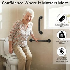 2 Pack Shower Grab Bars for Bathroom 16 Inch Black Knurled 2 Pack 16 Inch