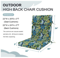 DYTXIII Outdoor High Back Chair Cushions Set of 2, 44″x22″x3″, Flower Child