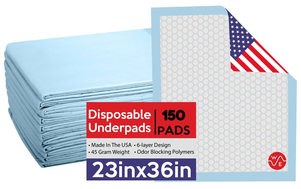 150 Disposable Incontinence Underpads 23×36 Large Quilted Bed Pads Pee Pads USA