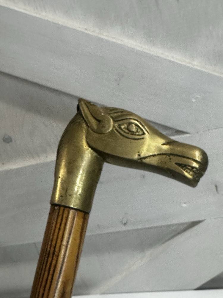 Vintage Wood & Solid Brass Horse Head Cane Walking Stick 35″