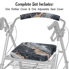 Black Marble Walker Seat Cover and Backrest Cushion Removable Stretchable Dri…