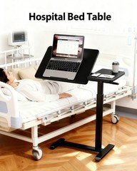 Overbed Table with Wheels, Pneumatic Lift, Foldable Top (Black)