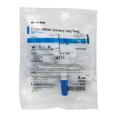 McKesson Urinary Leg Bag, Anti-Reflux Valve, Sterile, 500 mL, Vinyl, Case of 48