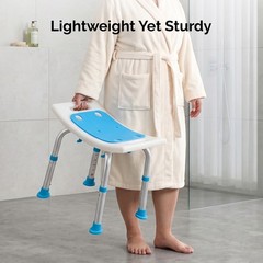 Bath Stool with Textured Non Slip Seat & Drain Holes for Elderly Safe Showering